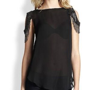 Haute Hippie Silk Crystal Cold-Shoulder Black Top Size Large